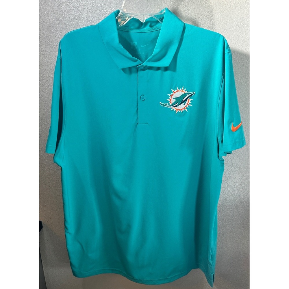 Nike Mens Miami Dolphins NFL Dri-FIT Polo Shirt Aqua Teal Short Sleeve Football